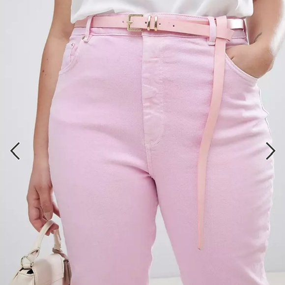 ASOS DESIGN Curve high rise farleigh 'slim' mom jeans in washed pink - Picture 3 of 3